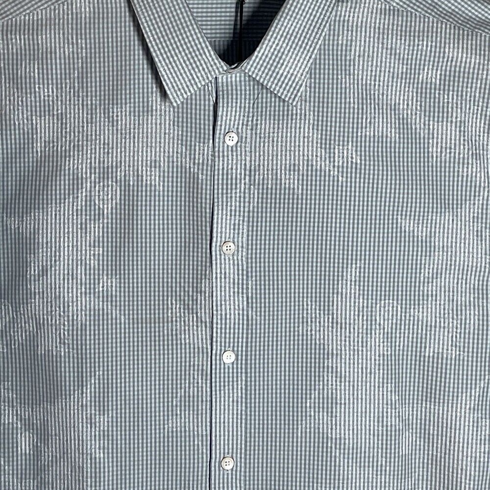 Ted Baker Green & White Mini-Check Dress Shirt with Subtle Jacquard